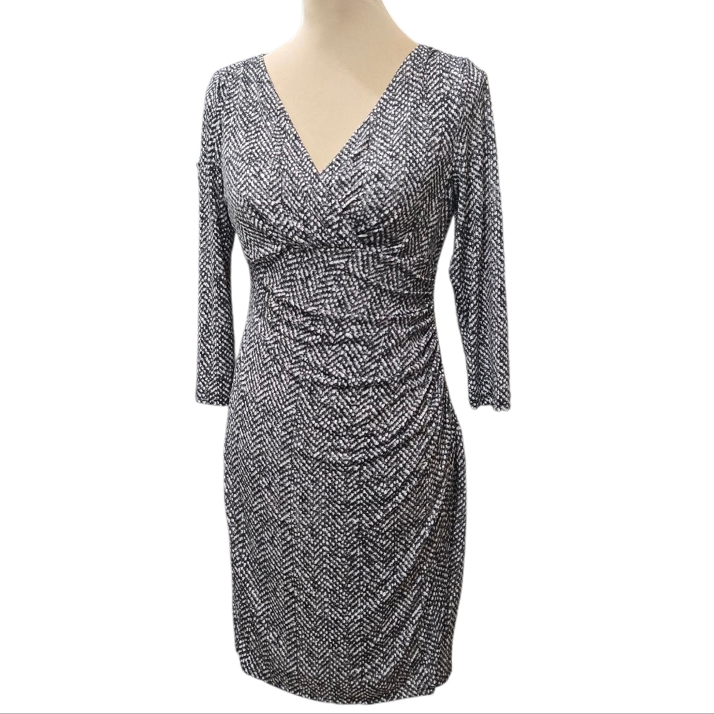 Lauren Ralph Lauren V-neck Slim Fit Ruched Jersey Dress Wrinkle-free 8P